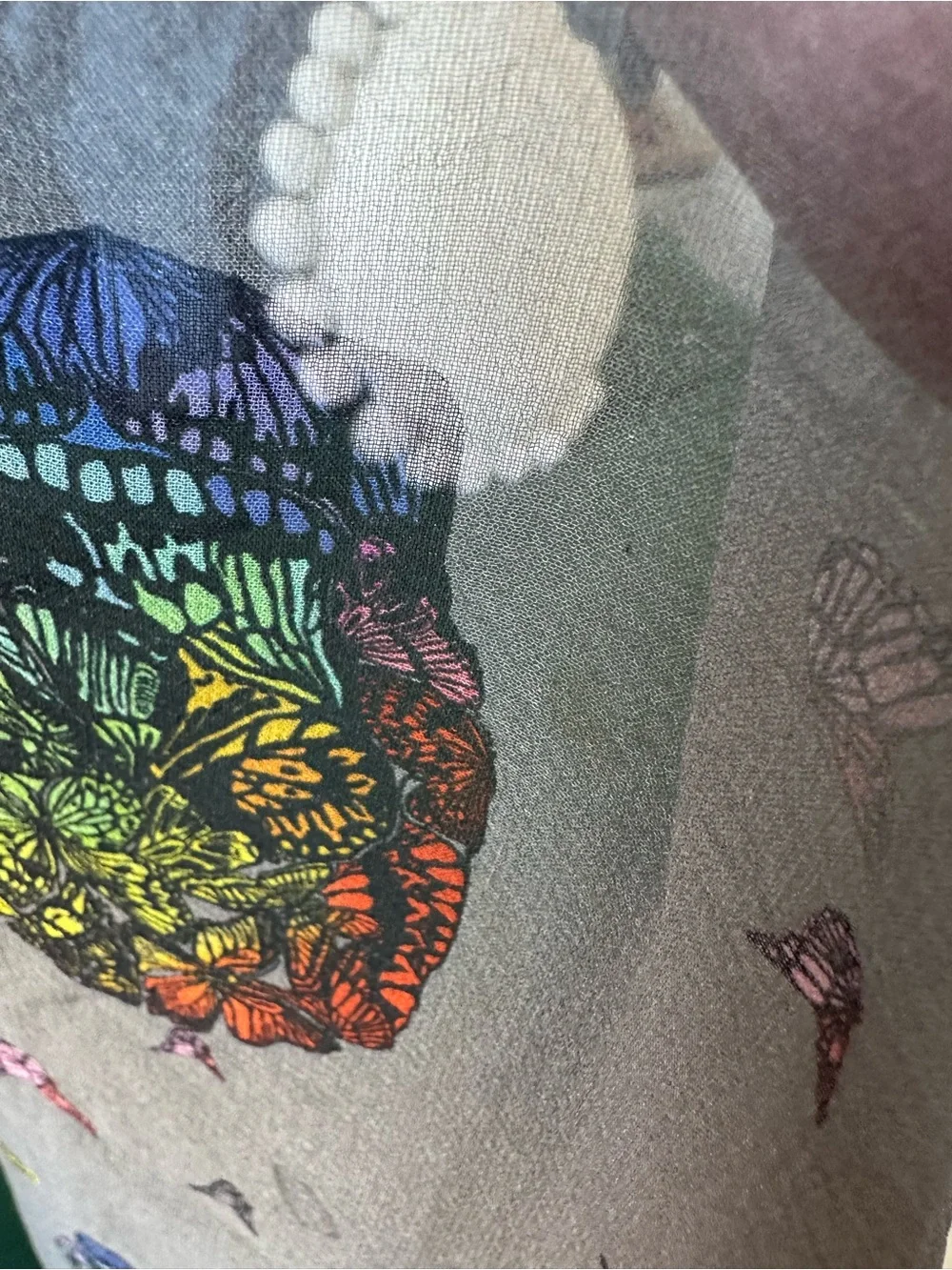 Alexander McQueen Butterfly Skull 100% Silk Scarf Grey Multicolor